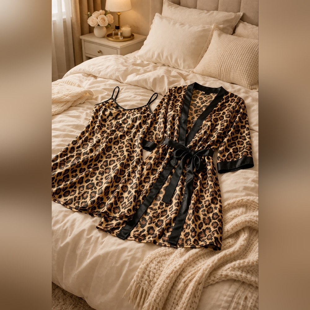 Elegant Leopard Print Satin Pajama Set